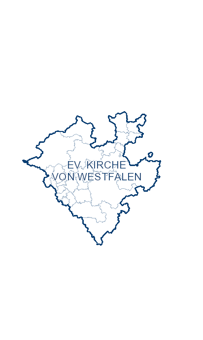 Karte der Evangelischen Kirche von Westfalen mit markierten Kirchenkreisen.