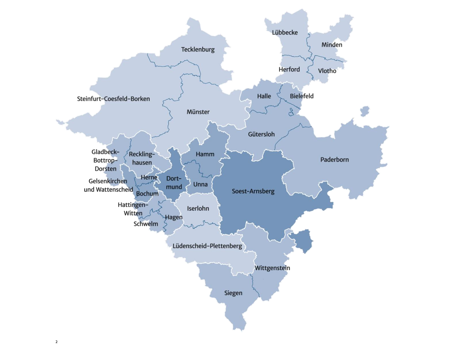 Karte der Evangelischen Kirche von Westfalen mit allen Kirchenkreisen.