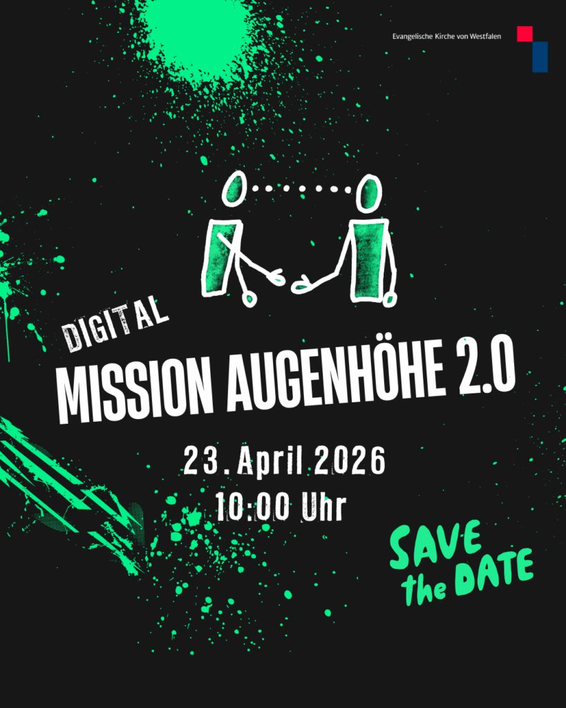 Plakat: „Digital Mission Augenhöhe 2.0“ – Save the Date, 23. April 2026, 10:00 Uhr.