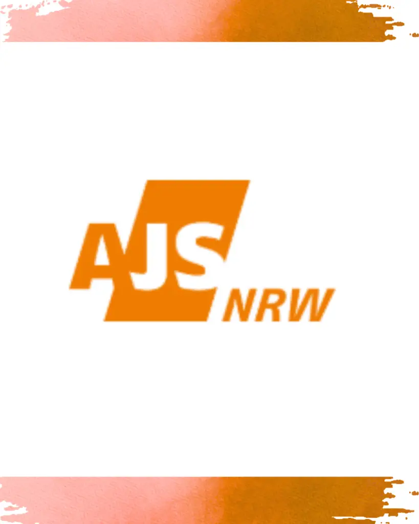 Logo der AJS NRW (Arbeitsgemeinschaft Kinder- und Jugendschutz Nordrhein-Westfalen) in orange auf hellem Hintergrund.