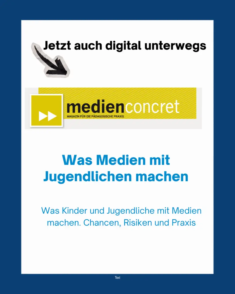 Grafik zum Magazin „medienconcret“ mit dem Titel „Was Medien mit Jugendlichen machen“ über Chancen, Risiken und Praxis der Mediennutzung