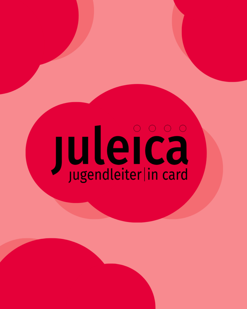 Grafik zur Juleica (Jugendleiter*in-Card) mit modernem Design in Pink- und Rosatönen als Symbol für die Qualifizierung und Anerkennung ehrenamtlicher Jugendleiterinnen und Jugendleiter
