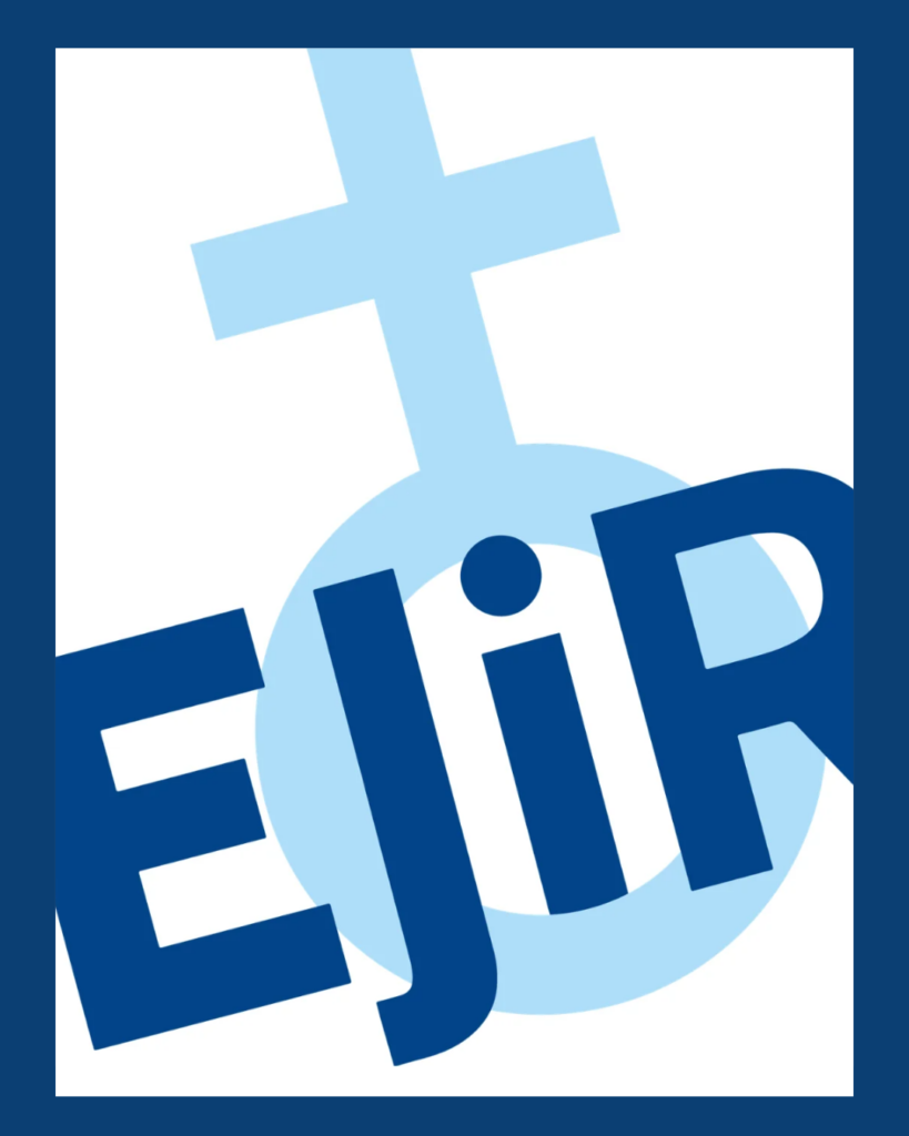 Logo der Evangelischen Jugend im Rheinland (EJiR) in Blau auf hellem Hintergrund mit blauen Rahmen als Erkennungszeichen des evangelischen Jugendverbands
